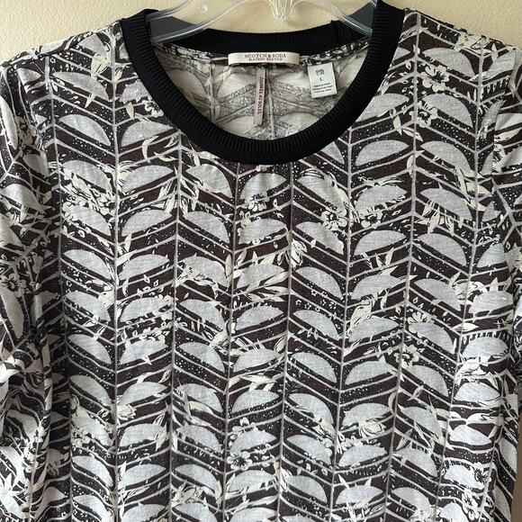 Scotch & Soda T-Shirt Top Floral Birds Burnout Short Sleeve Brown Women's Large - Picture 2 of 13